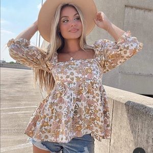Boho Floral Babydoll Top Lane 201